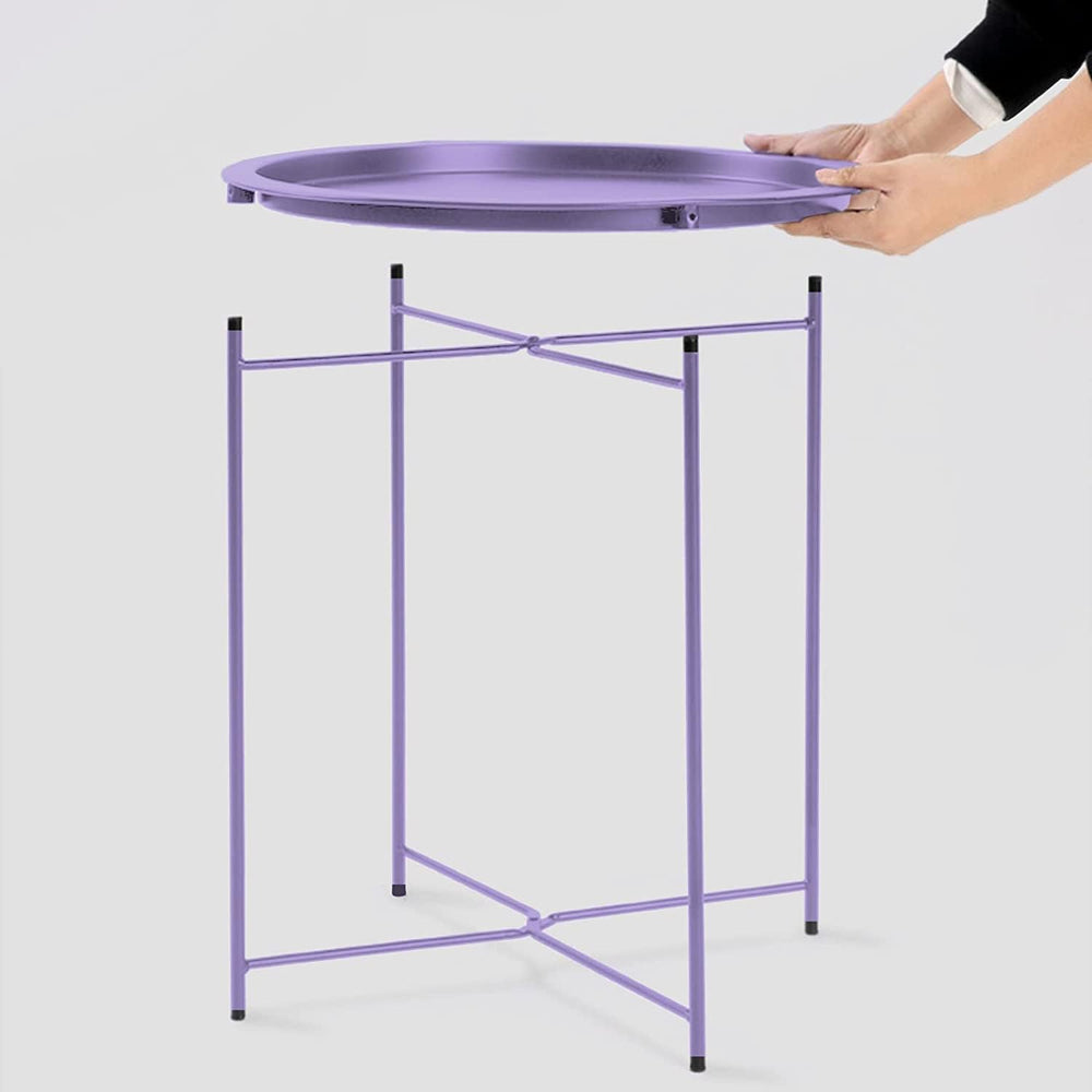 Garden 4 you End Table 2 PCS Metal Side Table Purple Round Folding Tray Cyan ...