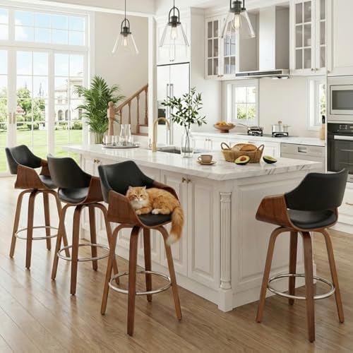 HNY 26'' Modern Barrel Swivel Counter Stools Counter Height Swivel Ba...