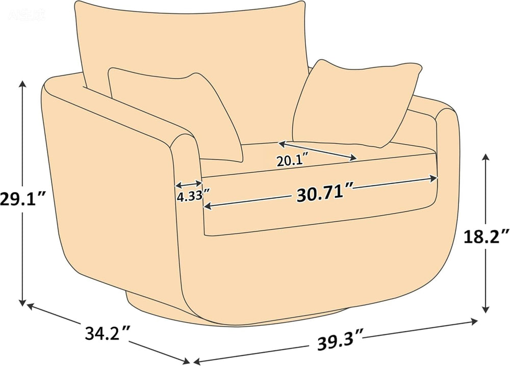 360° Swivel Accent Armchair, 39.3" Oversized,Cream White