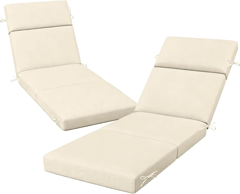 2 Pack Beige Outdoor Chaise Lounge Cushions, 72x21x3 in