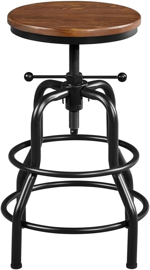 Yaheetech Counter Height Metal Bar Stool Adjustable with Wood Seat, Brown