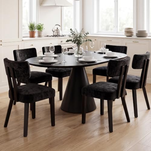Dining Chairs Set of 6, Silky Velvet Dining Room Chairs, Charcoal Black