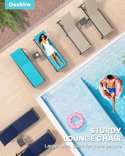 Aluminum Chaise Lounge Chair Outdoor, Foldable& No Assembly Patio Pool Lounge Chairs 5-Position Recliner for Outside, Fully Grounded Legs Sun Lounger for Poolside, Dark Grey