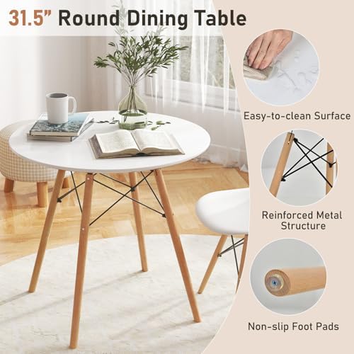 Tangkula Round Dining Table Set for 4, Modern Circle Kitchen Table & 4 Chairs with Ergonomic Seats and Solid Wood Legs, 5-Piece Dining Room Set for Small Spaces, Kitchen, Living Room