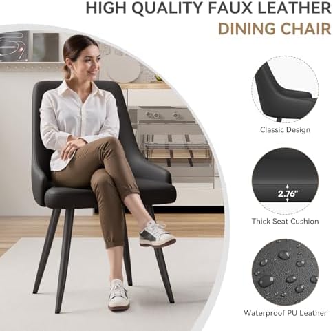 Faux Leather Chairs Set of 2, Waterproof Padded Seat,Black