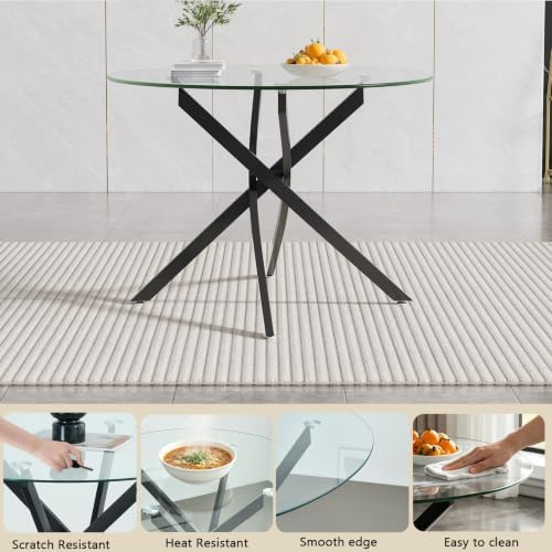 HomVent 47'' 3 Piece Round Glass Dining Table Set for 2