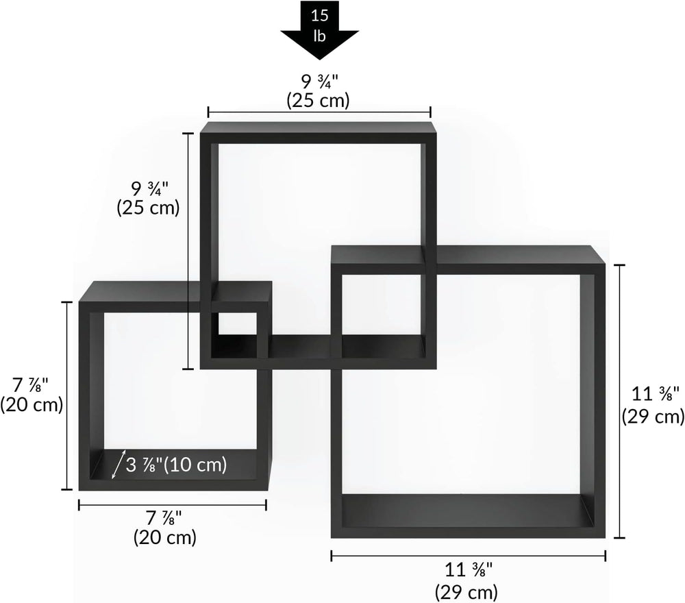 Ballucci Modern Interlocking Cube Floating Shelves, Wall Mount Wood Square Sh...