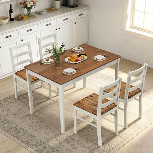 GIANTEX 5-Piece Dining Table Set for 4, 45" Rectangular Kitchen Table and Chairs Set with Solid Rubber Wood Legs, Space Saving Dinette Set for Small Space, Breakfast Nook, Restaurant (Rustic Brown)