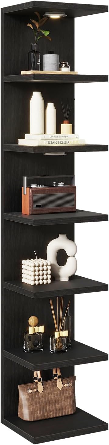 IBUYKE 7 Tier Wall Shelf Unit with LED Lights,Lack Shelf Black WBC017B