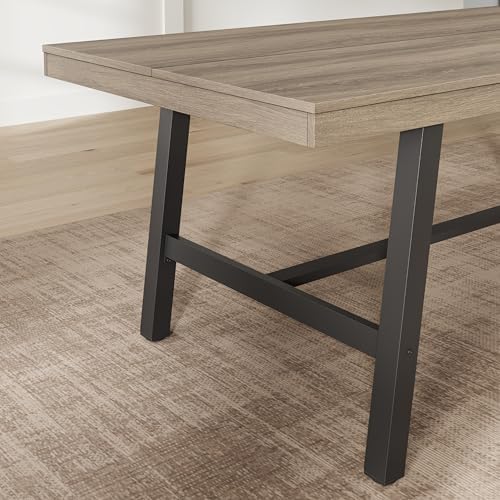 GarveeHome Industrial Dining Table for 8-10 People, 86.61" Long Kitchen Table with Sturdy Metal Frame, Rectangular Counter for Dinner, Kitchen, Dining Room (Grey Walnut, 87" Non-extendable)