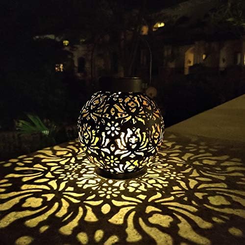 2 Pack Solar Hanging Lantern Lights, Metal Outdoor Decorative Lamp, Black