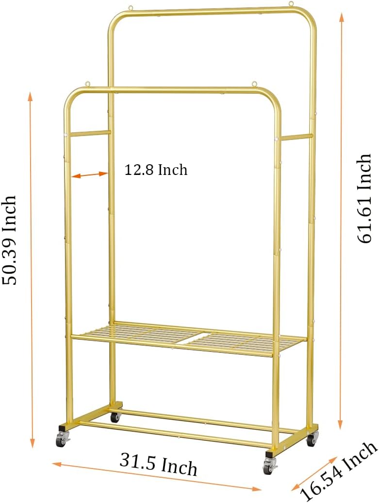 SUOERNUO Clothes Rack with Lockable Wheels Double Rods Metal Garment Racks