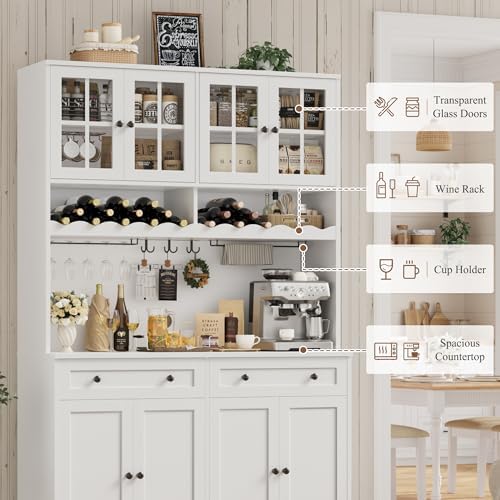 HOSTACK 75" Kitchen Pantry Storage Cabinet, Coffee Bar Hutch Cabinet, White
