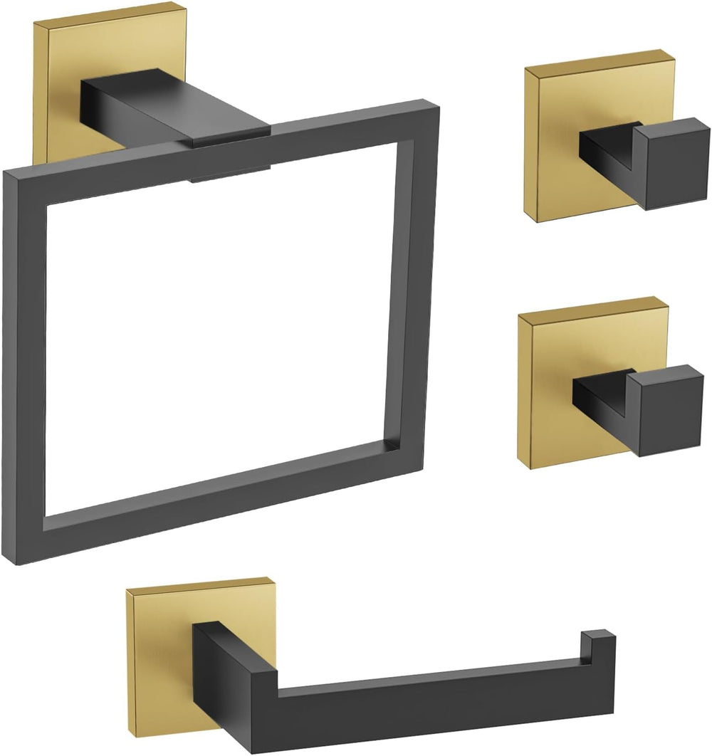TURS Bathroom Accessory Set Black and Gold Towel Ring Set Stainless Steel Toi...