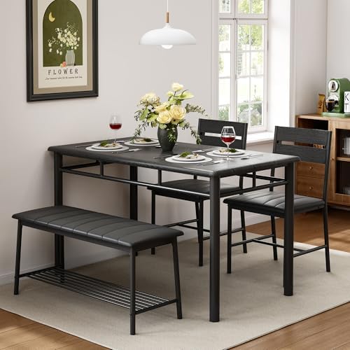 IRONCK Dining Table Set for 4, Kitchen Table and Chairs Set, Black