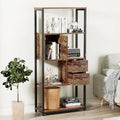 VECELO 5-Tier Bookshelf,Bookcase with Drawers and Cabinet,62"x 31"x 12",Wooden Book Shelves with Metal Frame,Open Storage Shelf for Living Room, Bedroom,Office,Kichen，Brown