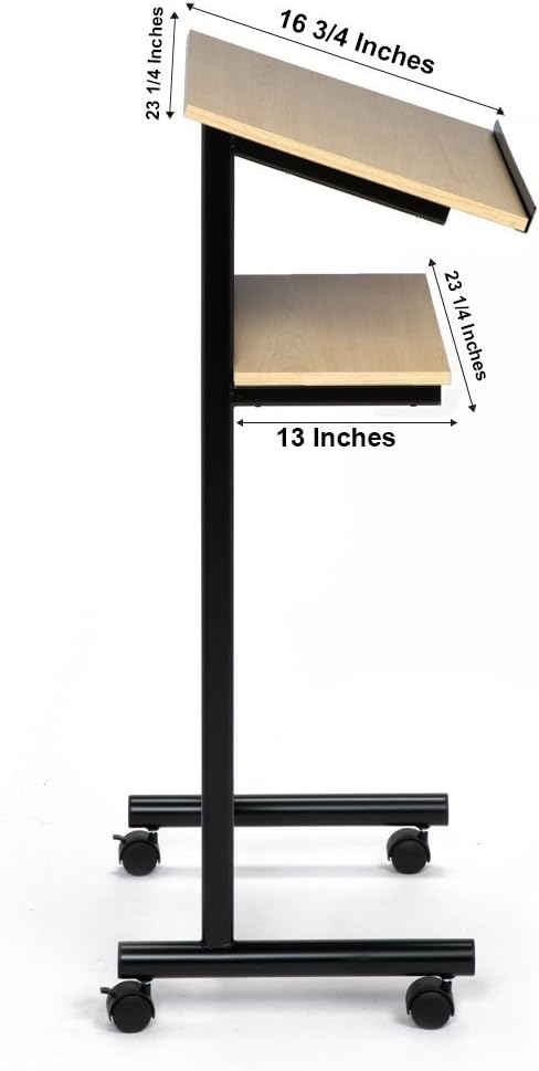 Audio-Visual Direct Wheeled Lectern - Standing Desk with Storage Shelf - Beec...