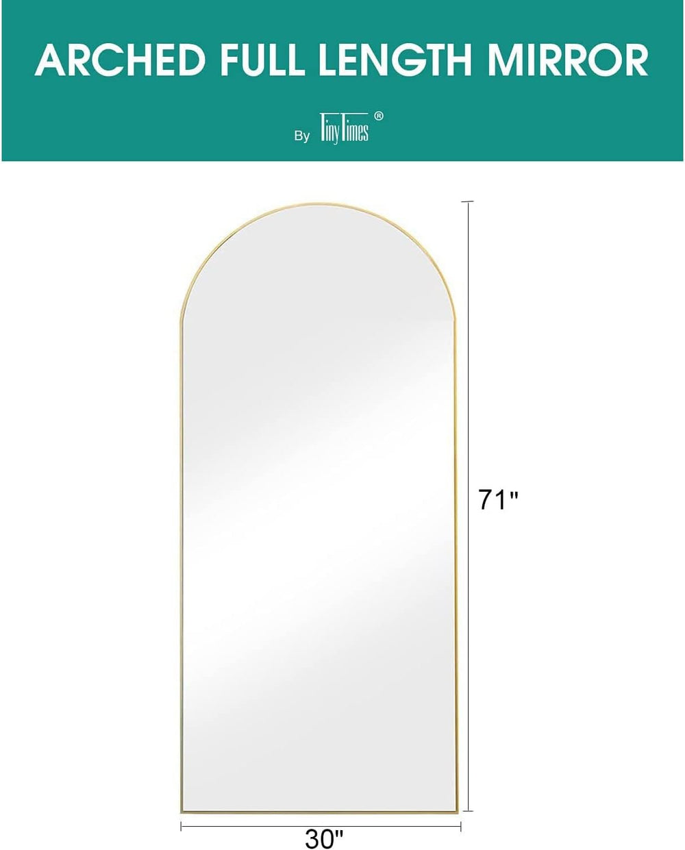 Full Length Mirror, 71″x30″Arched Large Floor Body Mirror (Gold)
