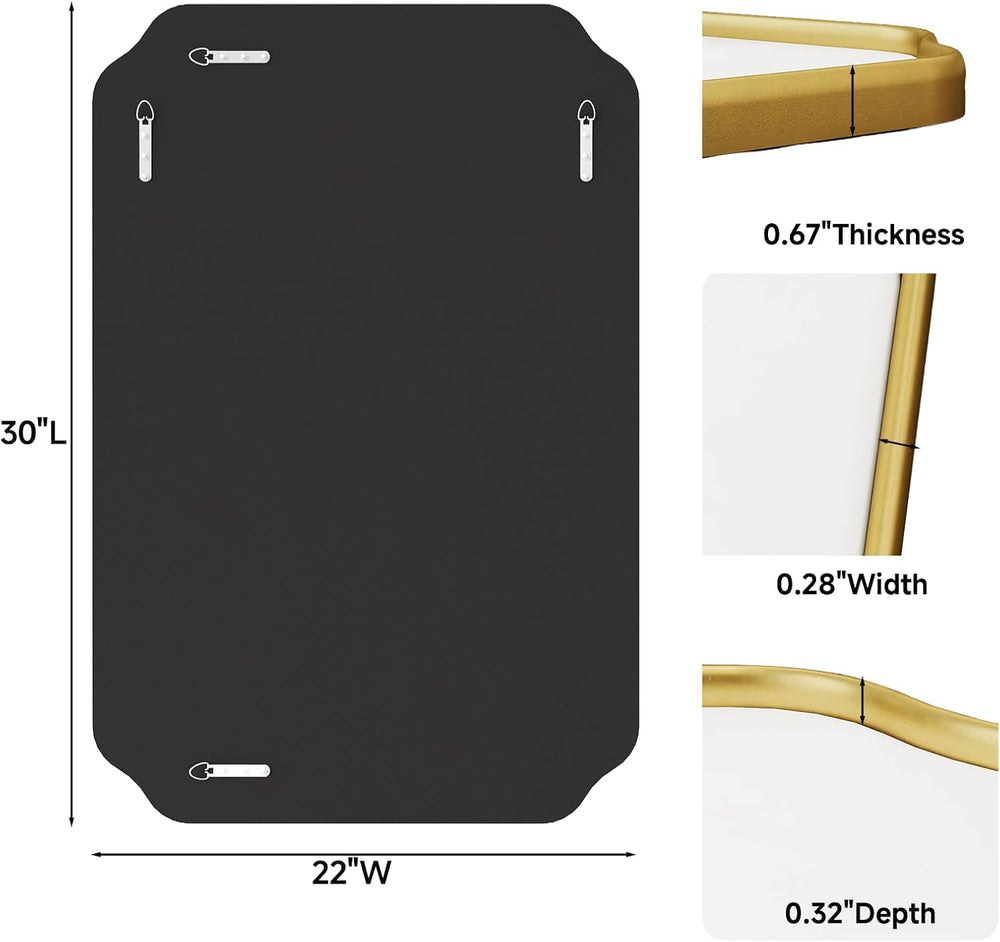 30"x22" Gold Bathroom Wall Mirror, Scalloped Edge Vanity Mirror