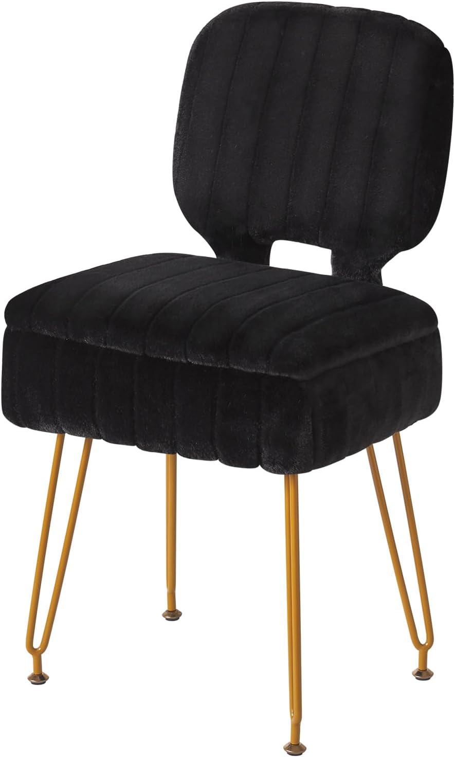 IBUYKE Vanity Stool with Storage, Folding Back Makeup Chair, Black WBD030B
