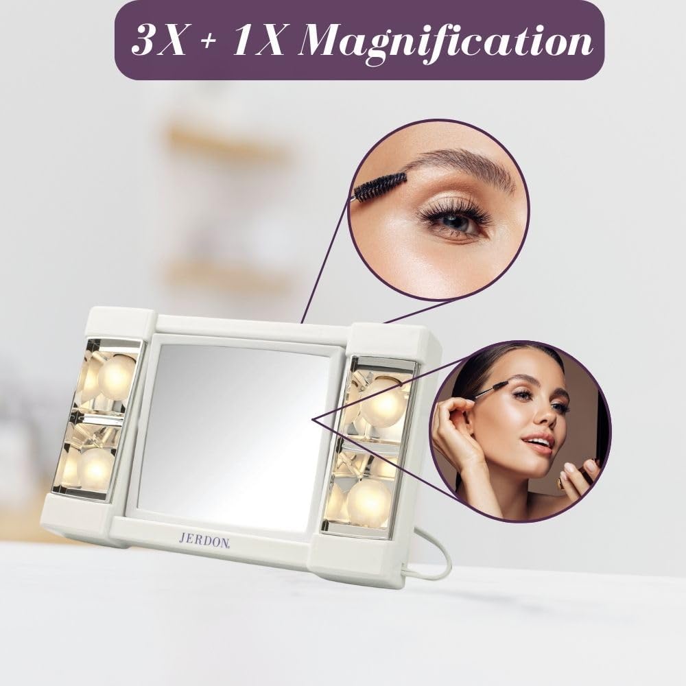 JERDON Lighted Makeup Mirror with 3X Magnification - White - J1010
