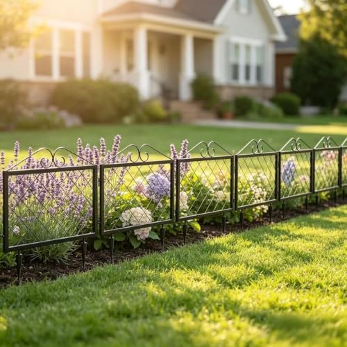 Zhongma Decorative Metal Garden Fence, Pack of 4pcs, Total 26" H x 97.5&...