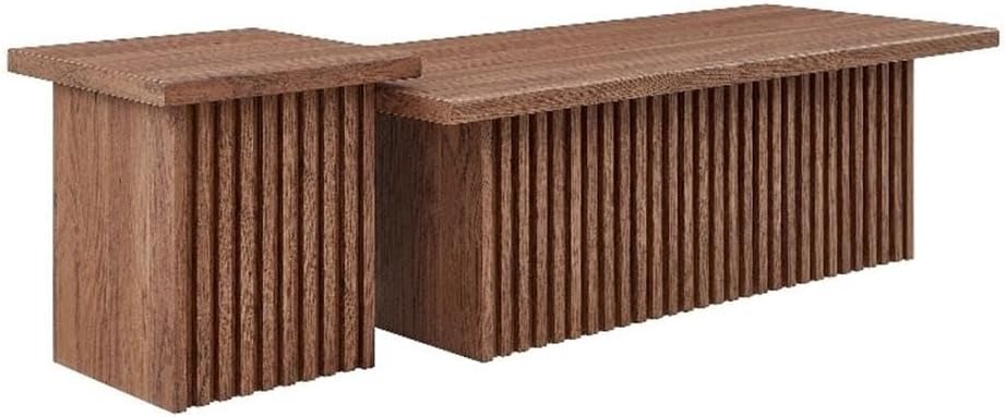 Modway Render Slatted Nesting Coffee Table Set in Walnut - 2 Piece Low Profile Coffee Table Mid Century Modern - Abstract Coffee Tables for Living Room - Nested Accent Tables