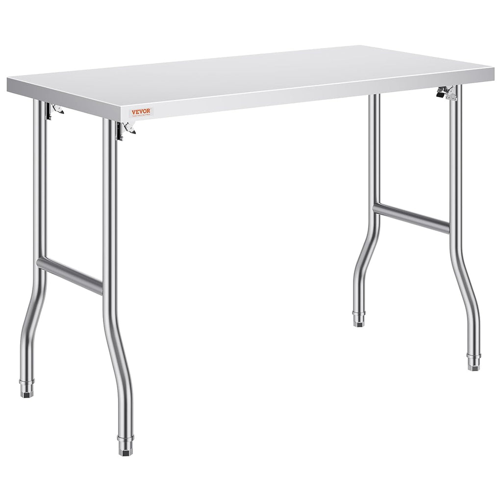 VEVOR Stainless Steel Foldable Work Table, 24 * 48 Inch Heavy Duty Food Outdoor Stainless Steel Worktable for Commercial Kitchen Restaurant