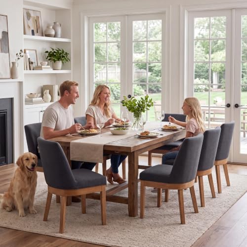 Charcoal Linen Dining Chairs Set of 4, Soft Upholstered Dining Room Chairs