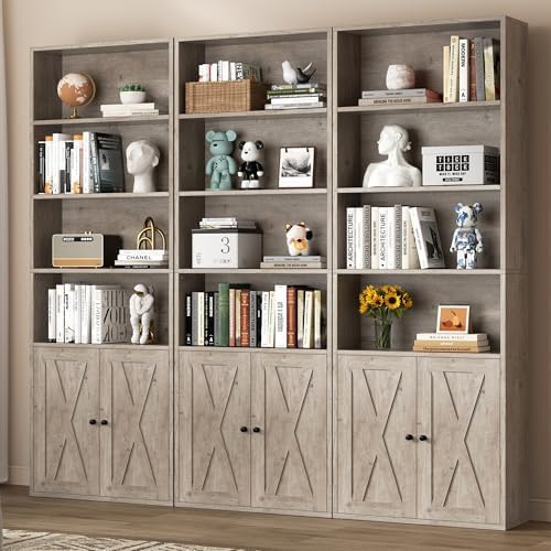 Shintenchi 6 Tier Bookshelf with Doors, Tall Standing Bookcase