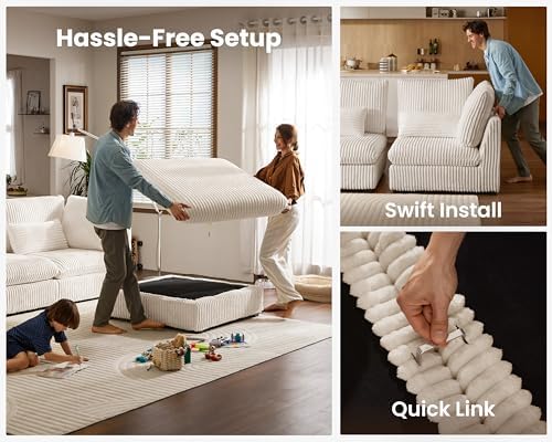 154" Oversize Corduroy Modular Sectional Sofa Couches for Living Room,White