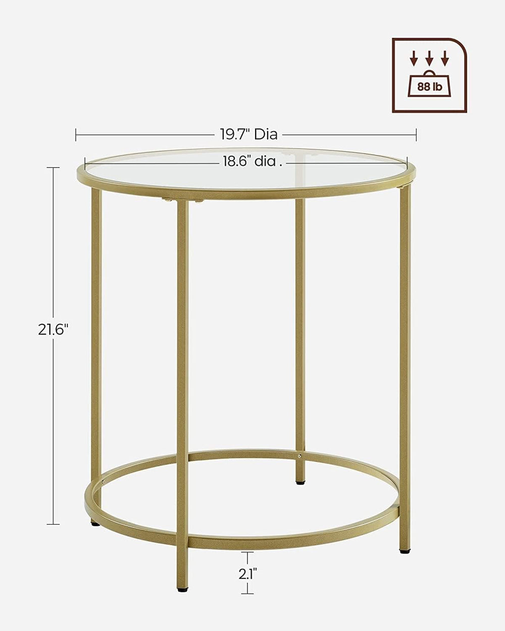 VASAGLE Round Side Tables, Set of 2, Glass End Tables with Metal Frame