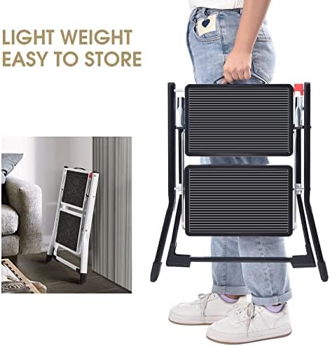 KINGRACK Folding Step Ladder, 2 Step Foldable Step Stool with Handle,Black