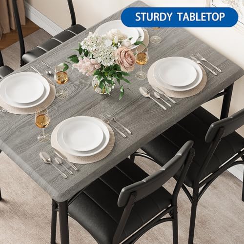 IDEALHOUSE Dining Table Set for 4, Kitchen Table and Chairs for 4 with Upholstered Chairs, 5 Piece Rectangular Kitchen Table Set, Dining Room Table Set for Small Space, Apartment, Retro Gray