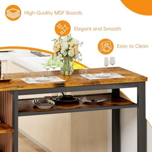 DKLGG 3-Piece Bar Table and Chairs Set, Counter Height Dining Table Set with Storage & 2 Upholstered Stools, Hightop Kitchen Bar Table for Small Space, Pub & Bistro