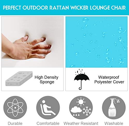 Tangkula Patio Wicker Chaise Lounge with Adjustable Backrest, Turquoise