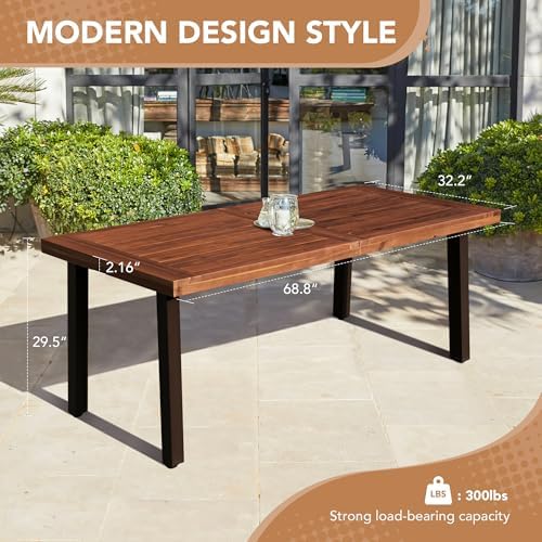 Devoko 6 Person Acacia Wood Dining Table for Kitchen, Walnut Brown