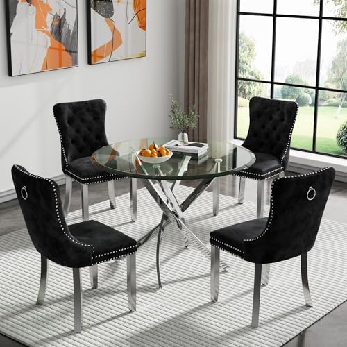 HomVent 36''Silver Round Glass Dining Table Set for 4 for Family Gathering