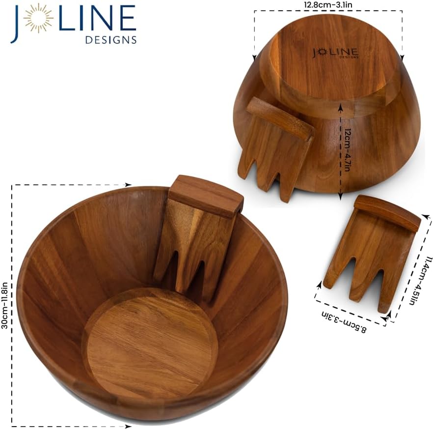 Acacia Wood Salad Serving Bowl Set – Large Wooden Bowl with Forks for Salads,...