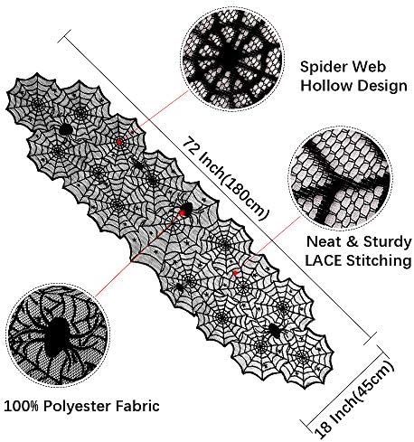 10 Pack Halloween Table Runners Black Lace Spider Web Linens