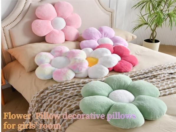 3PCS Flower Pillow Set,15.7In Daisy Pillow White Pink Blue
