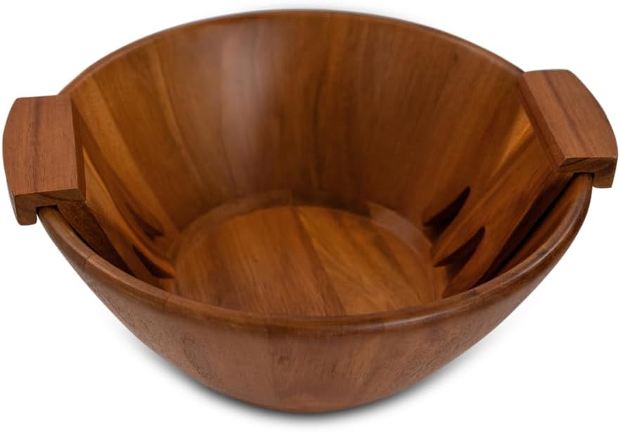 Acacia Wood Salad Serving Bowl Set – Large Wooden Bowl with Forks for Salads,...