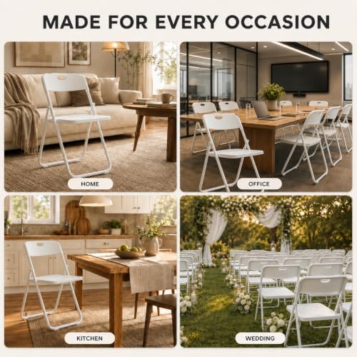 10 Pack White Plastic Folding Chairs, Portable Foldable Chair