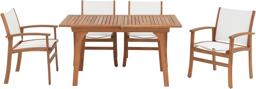 OC Orange-Casual 5 Pieces Acacia Wood Patio Dining Set for 6-8, White