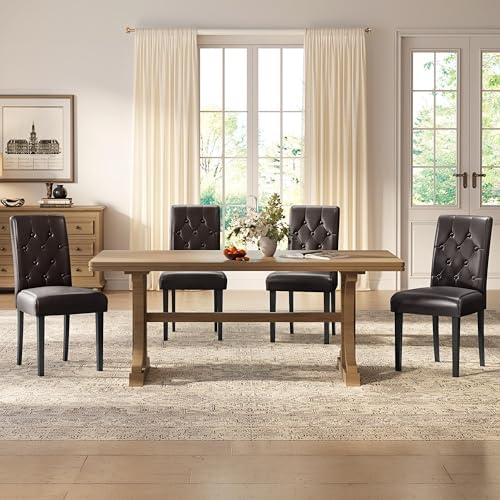 Yaheetech Dining Chairs Set of 6 Button Tufted Kitchen Chairs Brown