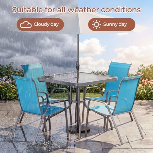 TLSUNNY 5 Pieces Patio Dining Set for 4, Glass Table and Textilene Chair