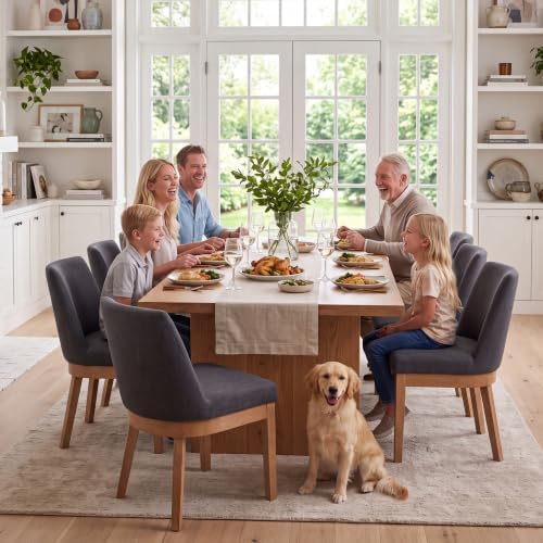 Charcoal Linen Dining Chairs Set of 4, Soft Upholstered Dining Room Chairs