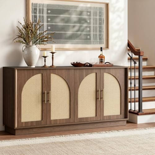 FORTUNETEC 63.8" Sideboard Buffet Cabinet with Storage, Natural Walnut
