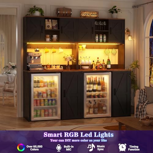 Unikito Mini Fridge Cabinet with Storage, Power Outlet & LED Light, Black