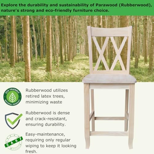IC International Concepts Solid Wood Double X-Back Stool, 24", Unfinished